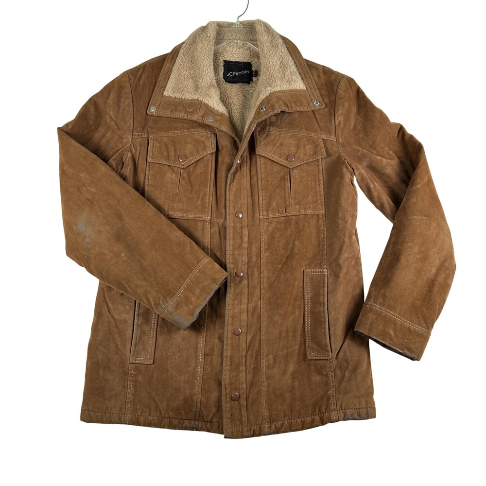 Vintage JCPenney Jacket Mens 40 Tall Sherpa Lined Western Coat Distressed 80s